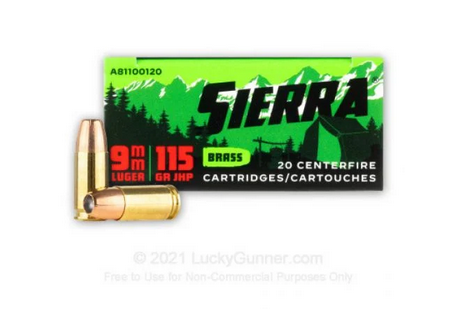 buy Sierra Ammo 9mm 115gr Jacketed Hollow Point 20rd box online