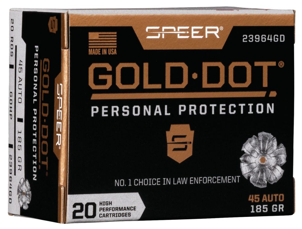 Buy Speer Ammo 23964GD Gold Dot Personal Protection .45 ACP 185 GR Hollow Point 20 Bx10 Cs Online