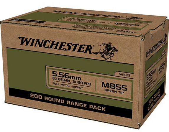 Buy Winchester 5.56 M885 62gr Green Tip FMJ 200rd box Online