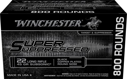Buy Winchester SUP.22 LRB Super Suppressed .22 LR 45gr Black Copper Plated Round Nose 400rd Bulk box Online